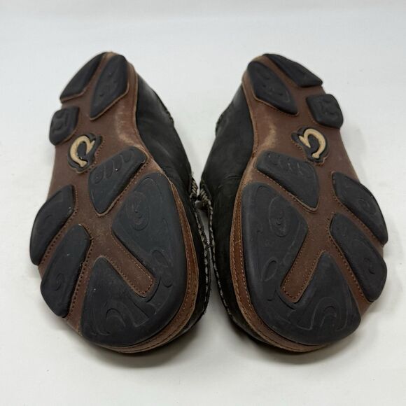 OluKai Moloa Shoes Mens 8 Black Leather Slip On Moc Toe Casual Loafers - Picture 15 of 16